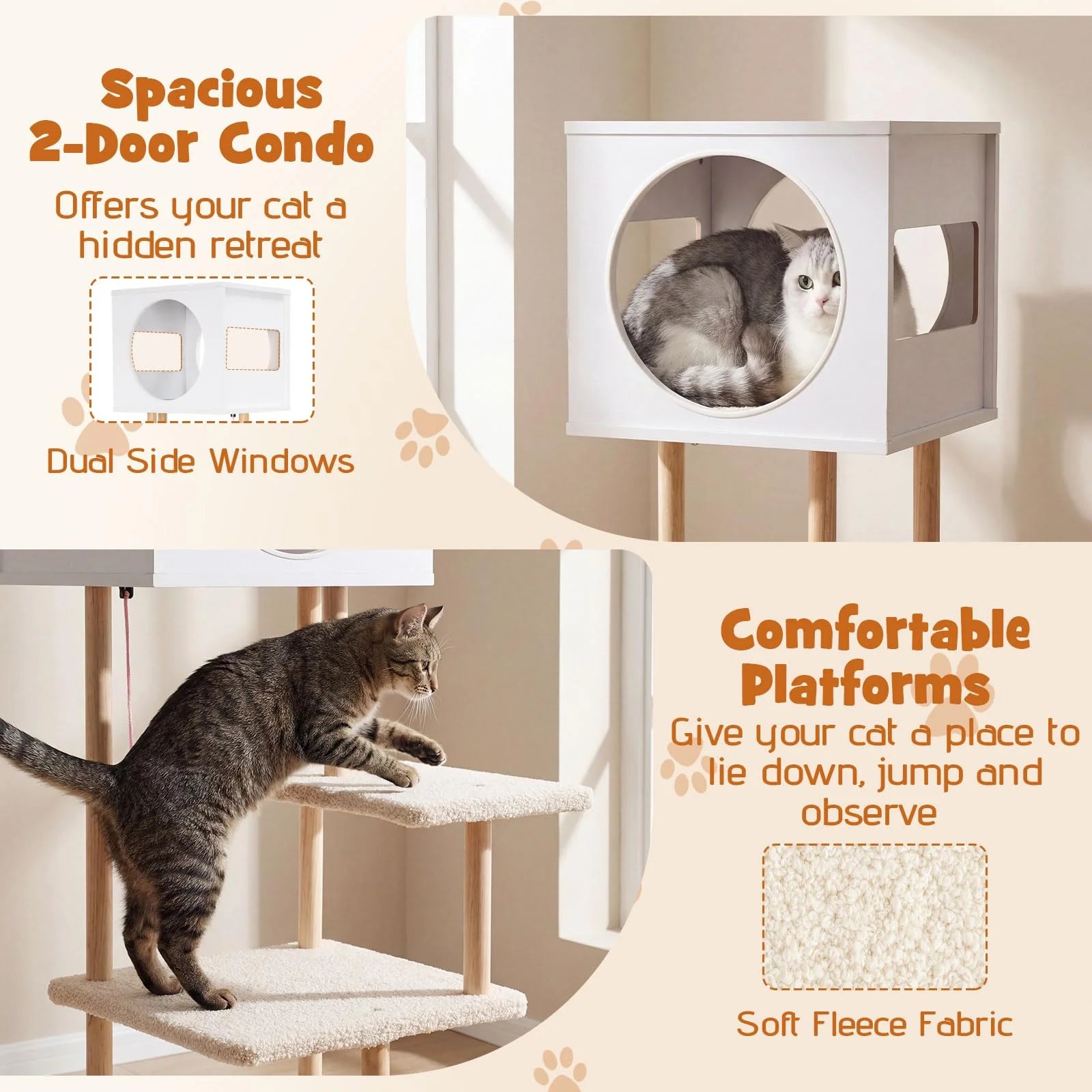 Tangkula 40 Inches Minimalist Wood Cat Tower with Rubber Wood Posts