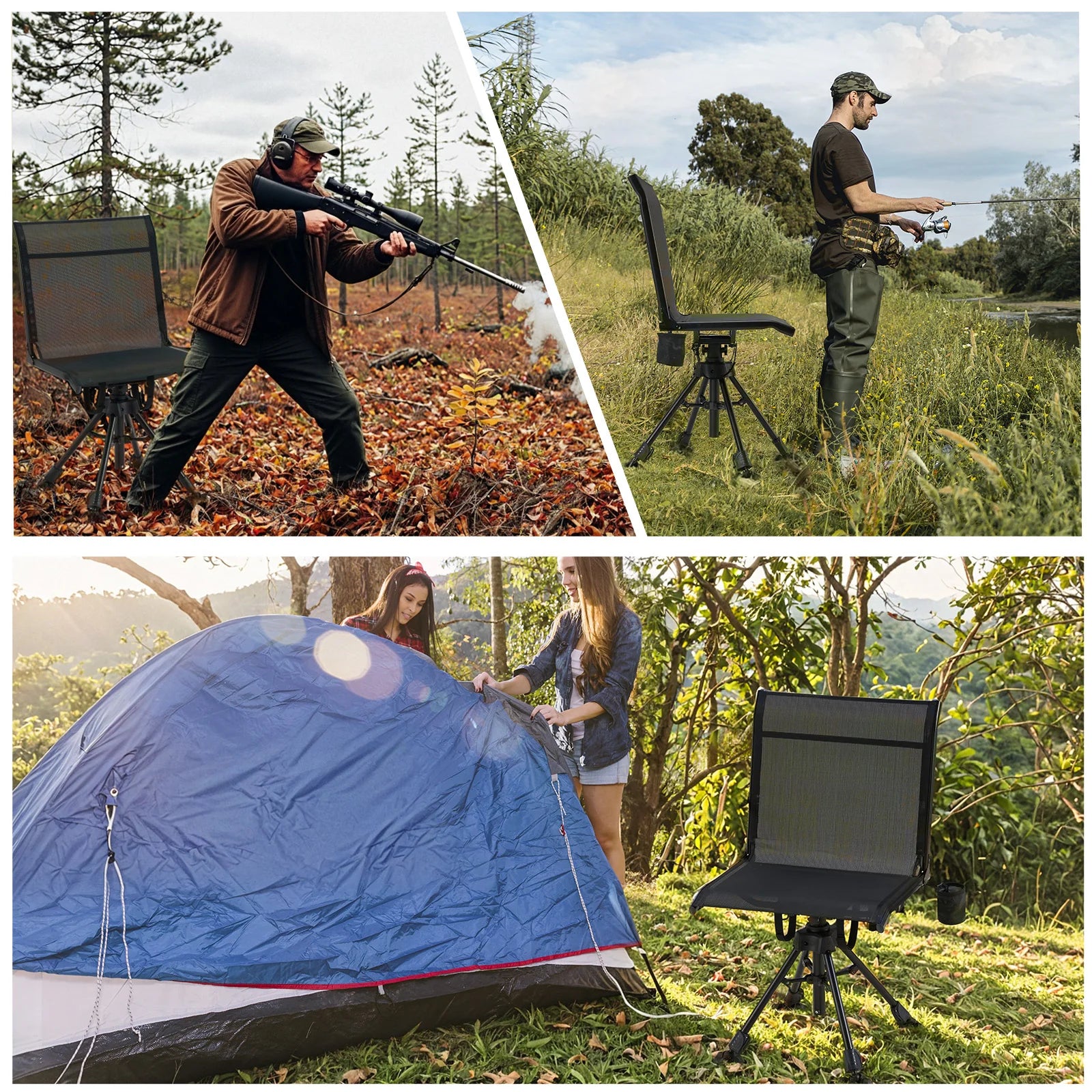 AECOJOY Hunting Chair Without Armrests, Lightweight Foldable Design, 360° Swivel for Blinds & Outdoor Use