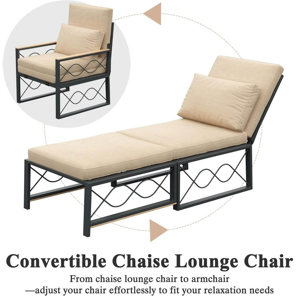 AECOJOY Outdoor Metal Chaise Lounge Chair, Convertible Patio Armchair with Cushions, Adjustable 5-Position Recliner