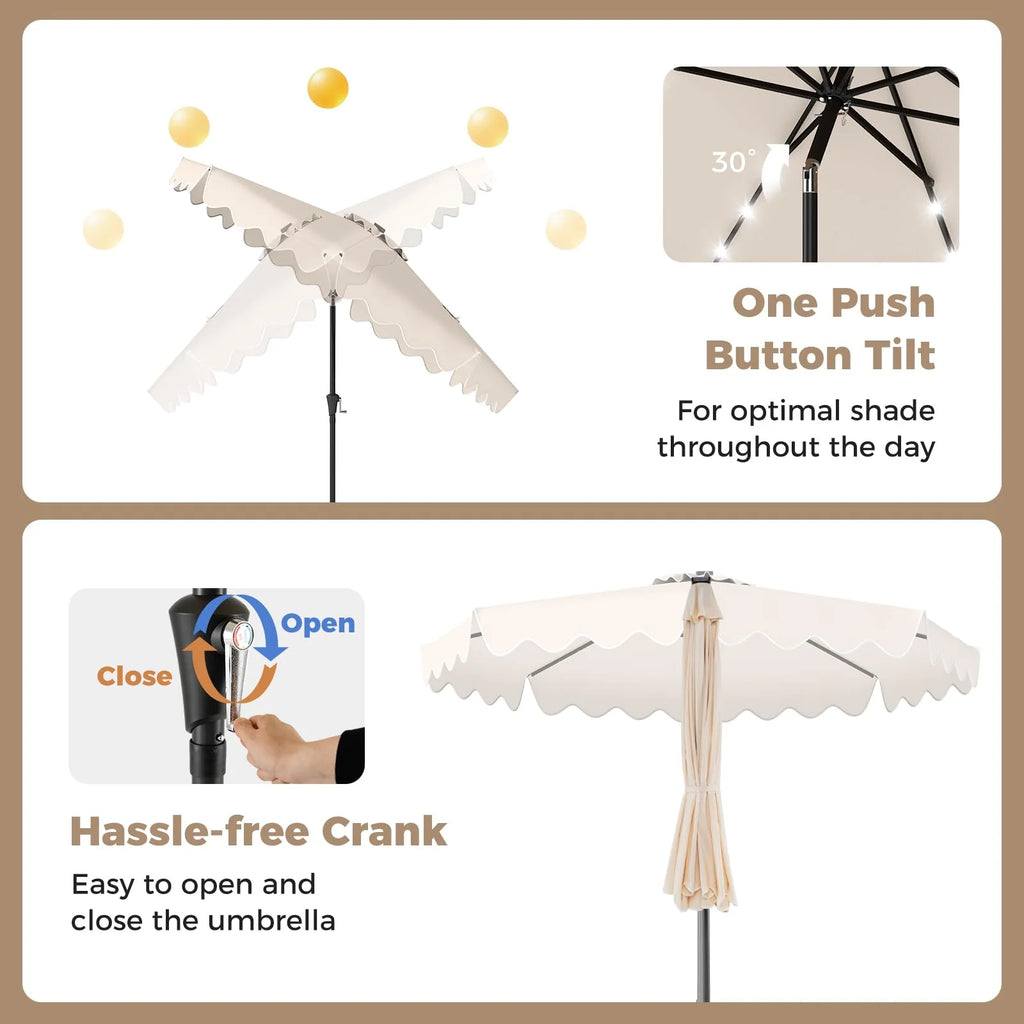Tangkula 10 FT Outdoor Patio Umbrella with Solar LED Lights and Weighted Base-Beige