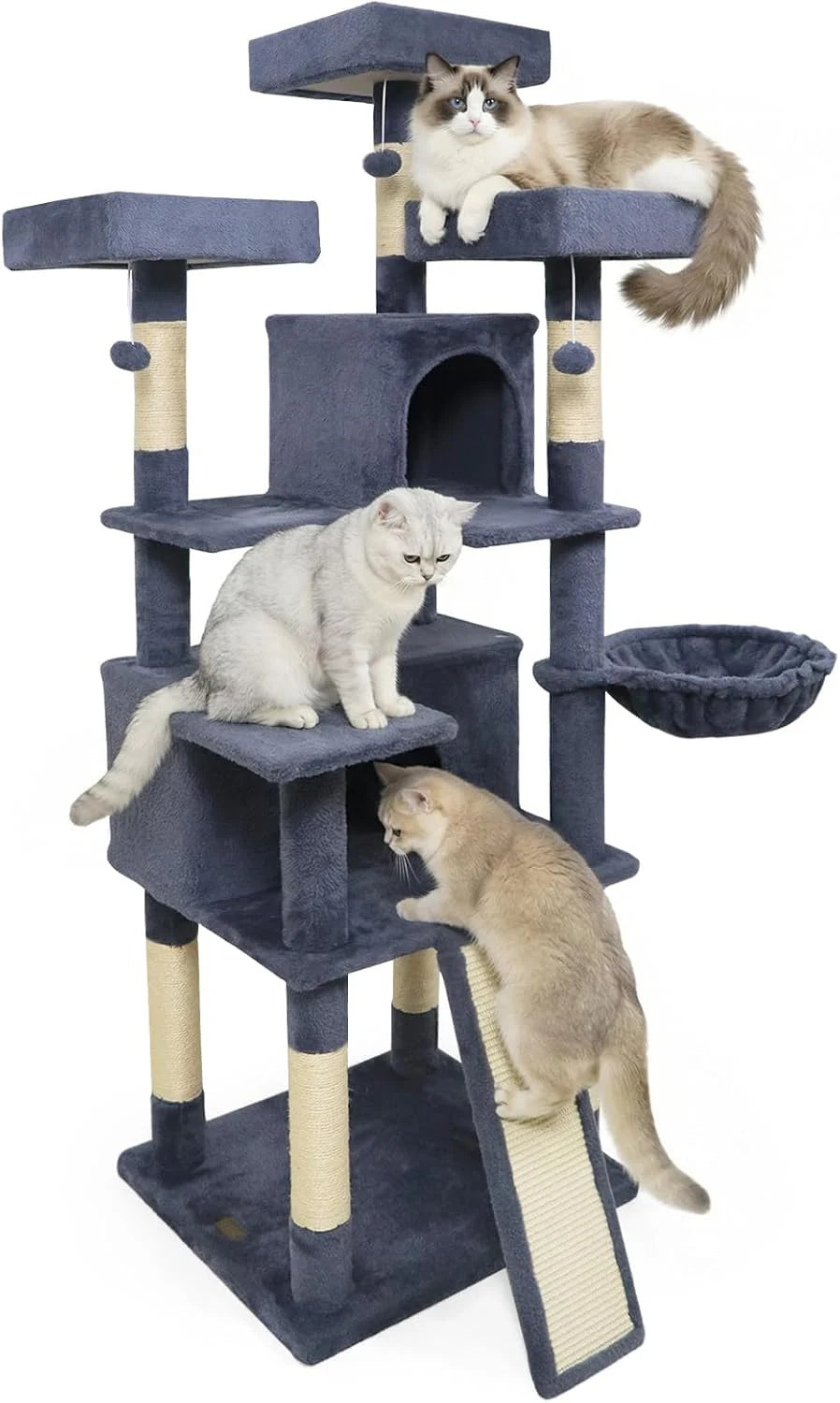Tangkula 65 Inch Multi-Level Cat Tower with Sisal Scratching Posts & Board