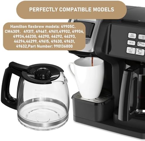 12-Cup Replacement Coffee Carafe Compatible with Hamilton Beach Coffee maker Pot 49902, 49915, 49905C, CM4309, 49317, 49467, 49611, 49904, 49934, 46230, 46290, 46293, 46294, 46299