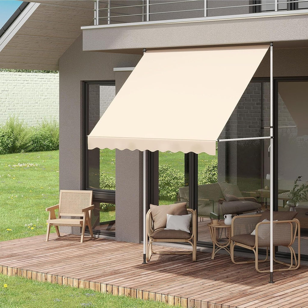 AECOJOY Manual Retractable Awning, 78" Non-Screw Outdoor Patio Awning, Beige