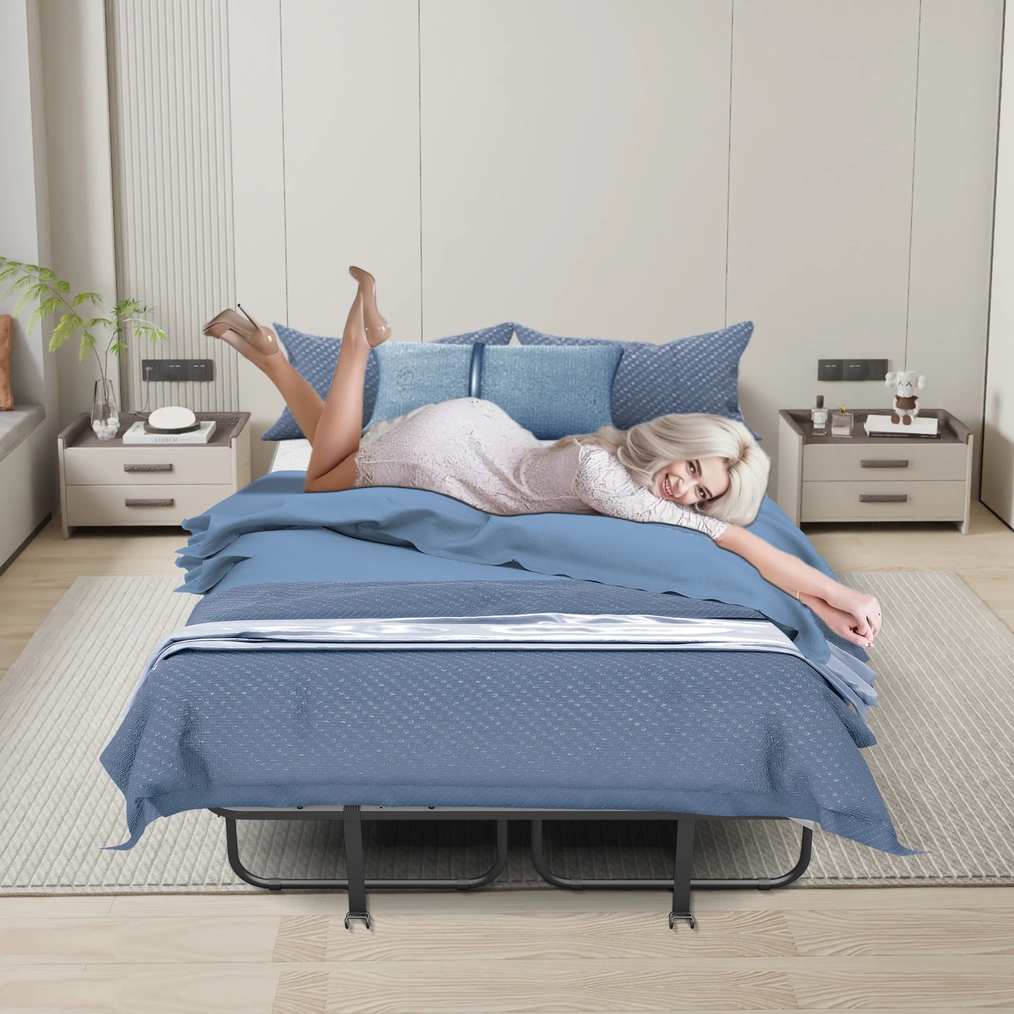 Folding Bed with Mattress 75" x 31" Cot Size Folded Bed, Rollaway Guest Bed Portable Foldable Extra Bed for Adults Daybed with 5" Memory Foam Mattress Space - Saving Sturdy Metal Grid Frame