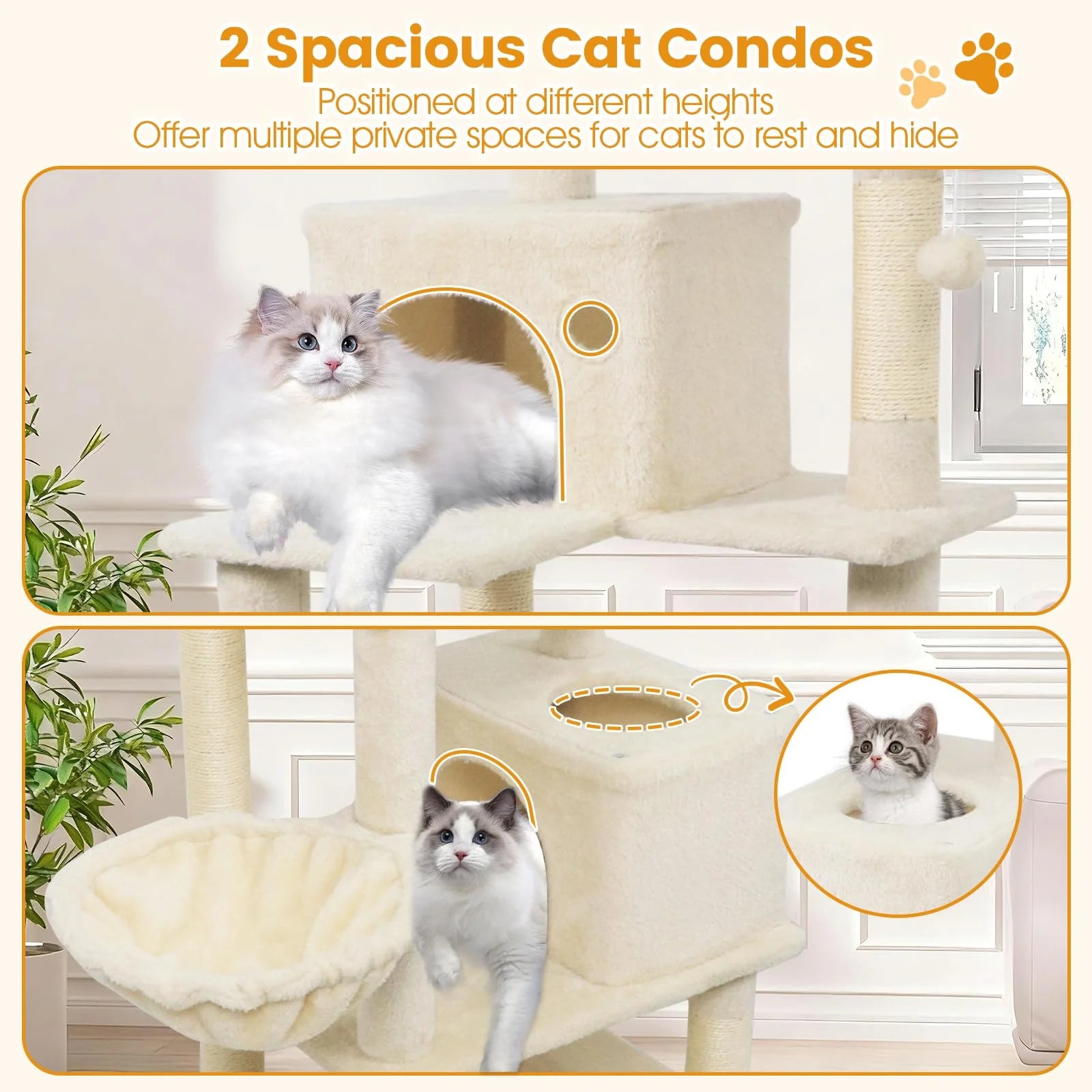 Tangkula 66 Inch Tall Cat Tree Multi-Level Cat Tower with Sisal Scratching Posts