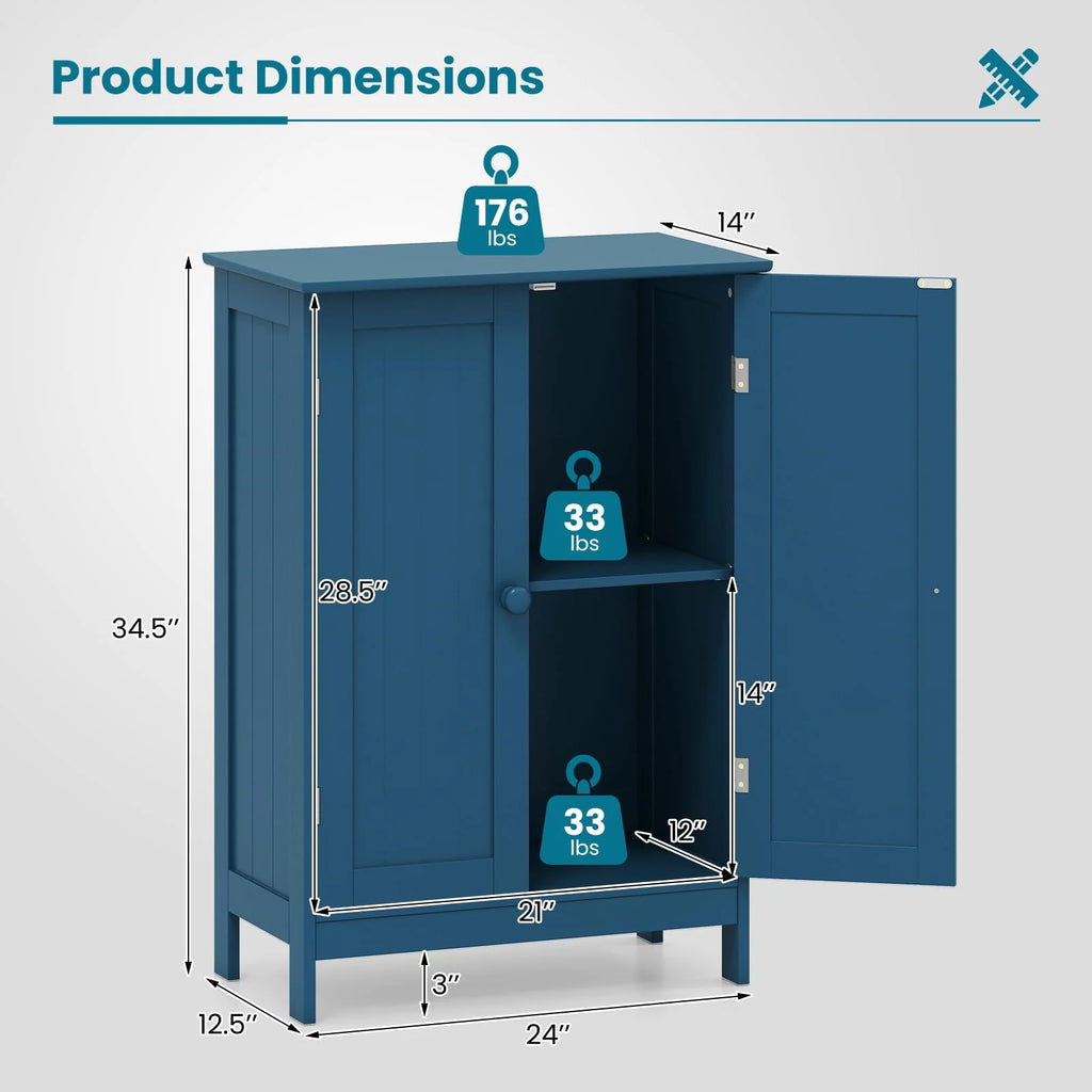 Tangkula Bathroom Storage Cabinet Freestanding Wooden Floor Cabinet
