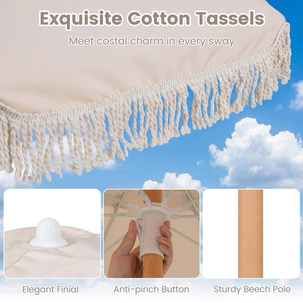 Tangkula 6 FT Tassel Market Table Umbrella with Push Button Tilt