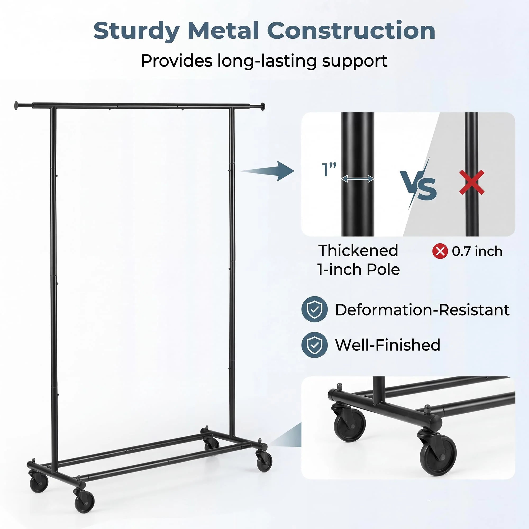 Tangkula Rolling Clothes Rack with Extendable Hanging Rods (41"-61.5" L)