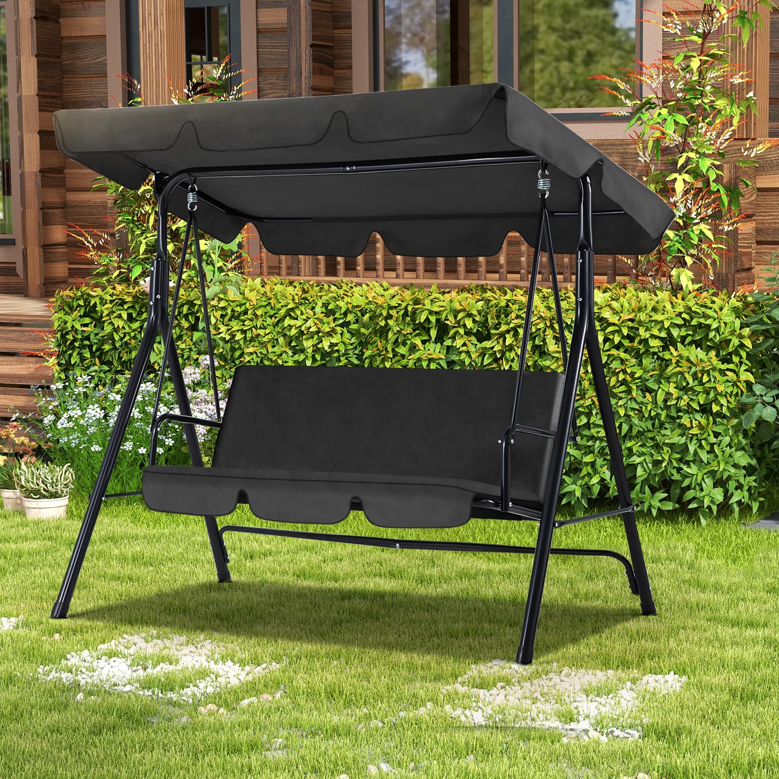 AECOJOY 3-Seat Outdoor Patio Swing Chair, Gray