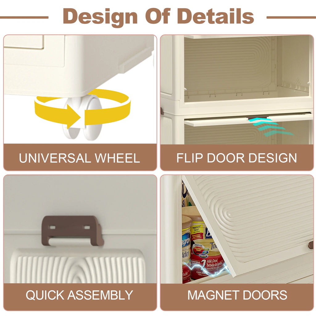 Montary Kids Portable Wardrobe W/ Magnetic Doors & Hanging Rod - 4 - Cube Plastic Storage Cabinet, Nursery/Bedroom