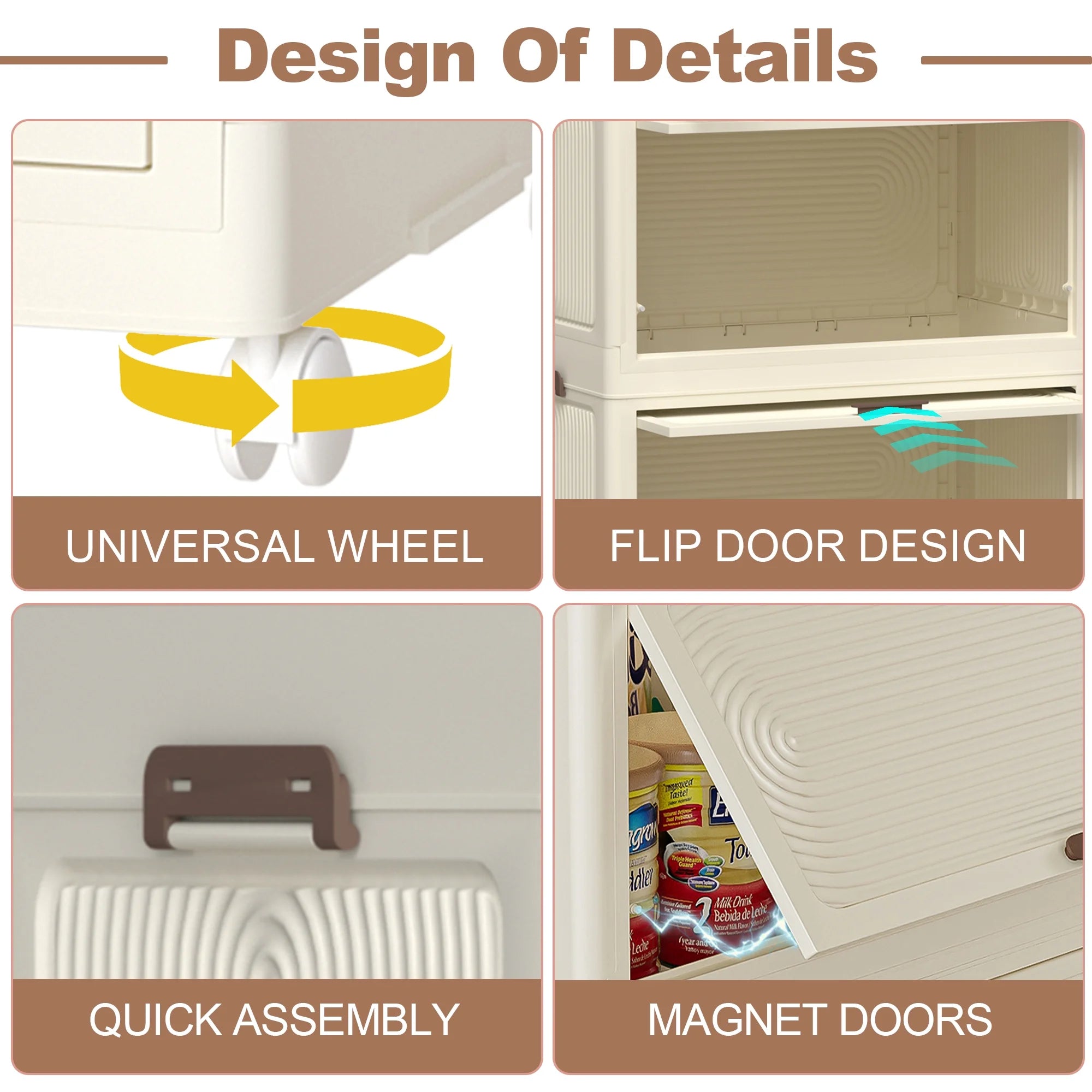 Montary Kids Portable Wardrobe W/ Magnetic Doors & Hanging Rod - 4 - Cube Plastic Storage Cabinet, Nursery/Bedroom