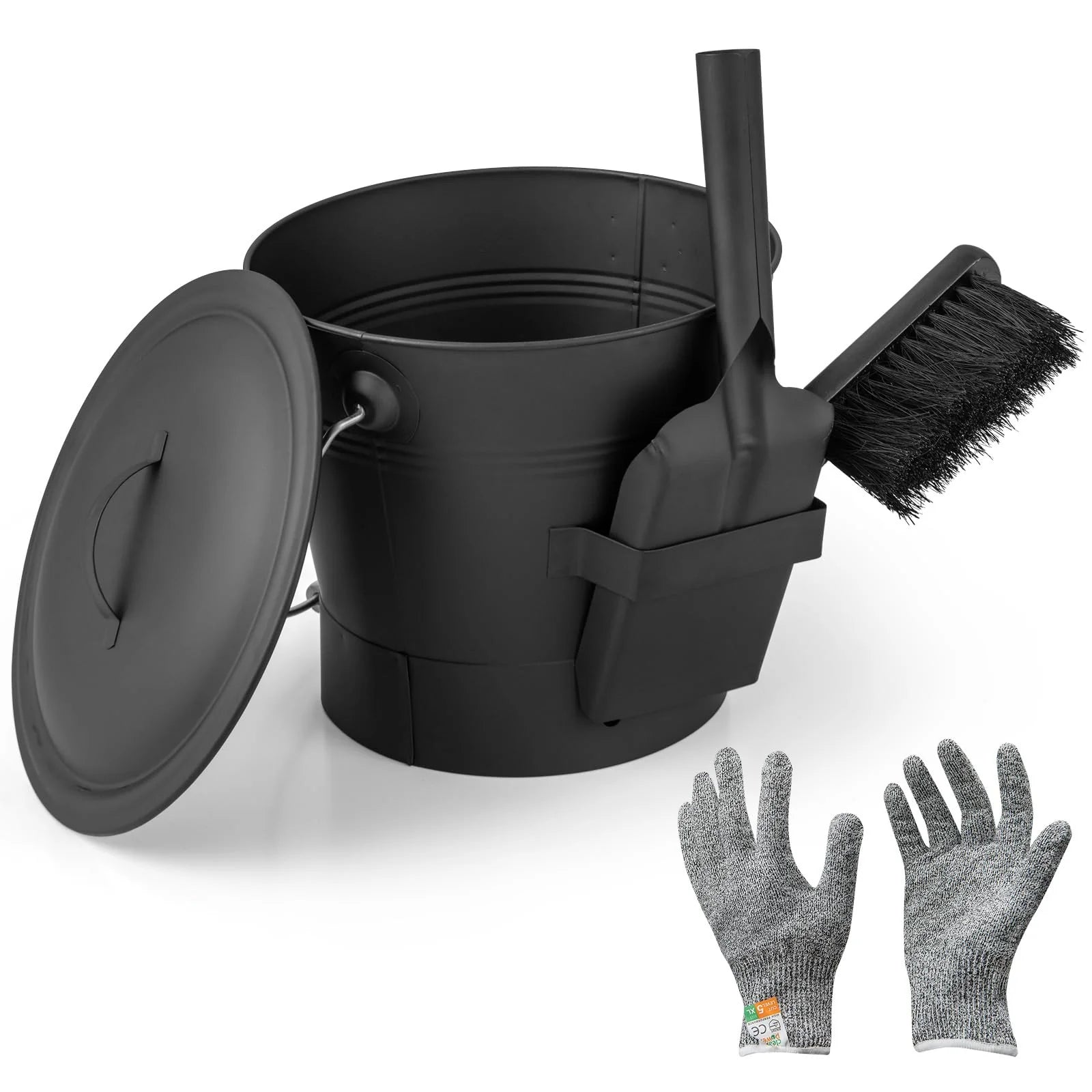 Tangkula Ash Bucket with Lid | 2 Gallon Metal Fireplace Bucket with Handle