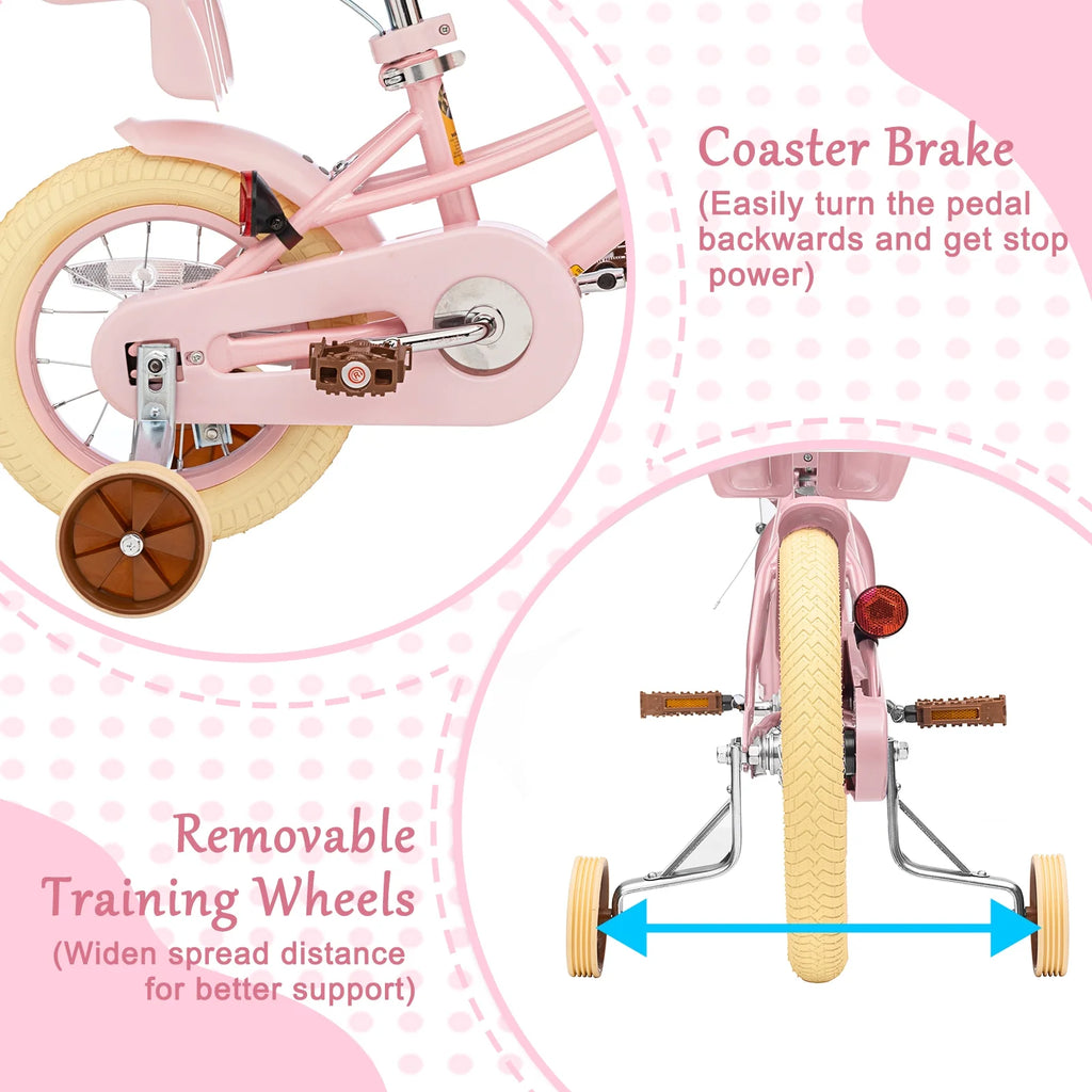XJD Girls Bike for Toddlers and Kids Ages 2 - 12 Years Old, 12 14 16 in Kids Bike with Training Wheels & Basket, 20 in Girls Bicycle with Handbrake & Kickstand