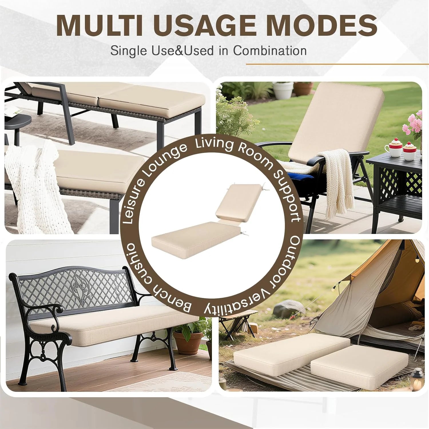 AECOJOY Chaise Lounge Cushions Outdoor Set of 2, 72x21x4 Inch Lounge Chair Cushion, Fade Resistant Patio Sun Lounger Replacement