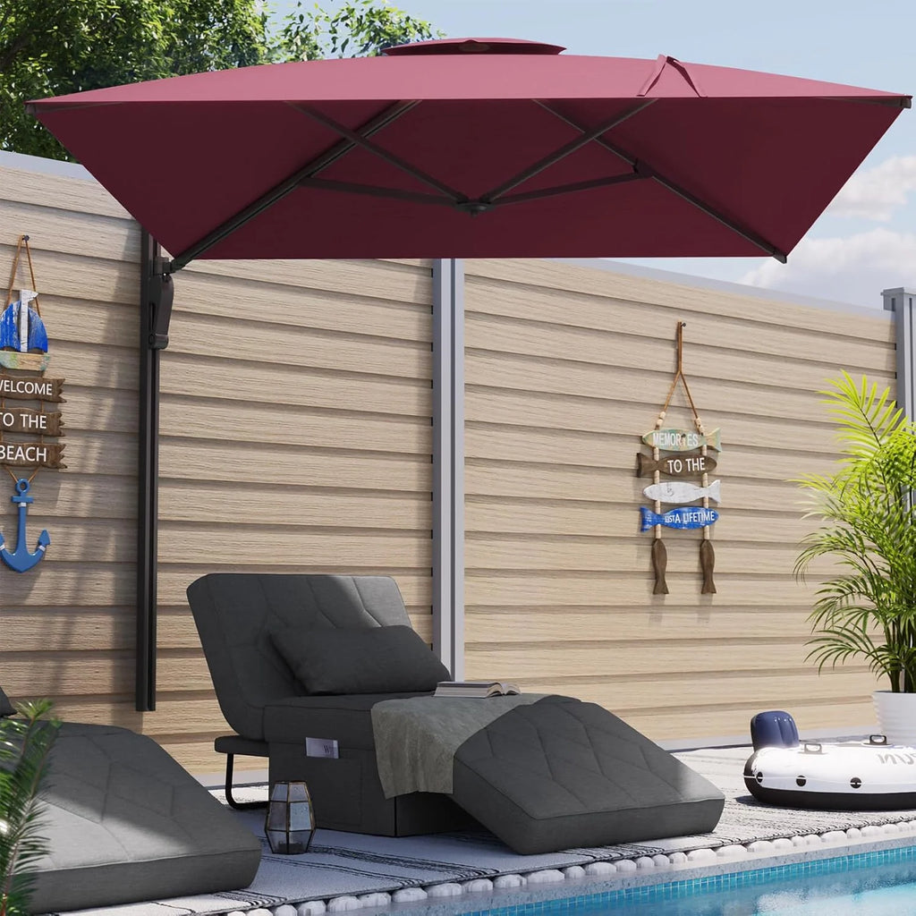 AECOJOY 10ft Cantilever Patio Umbrella, Large Rectangle Umbrella 180° Rotation Offset, Red