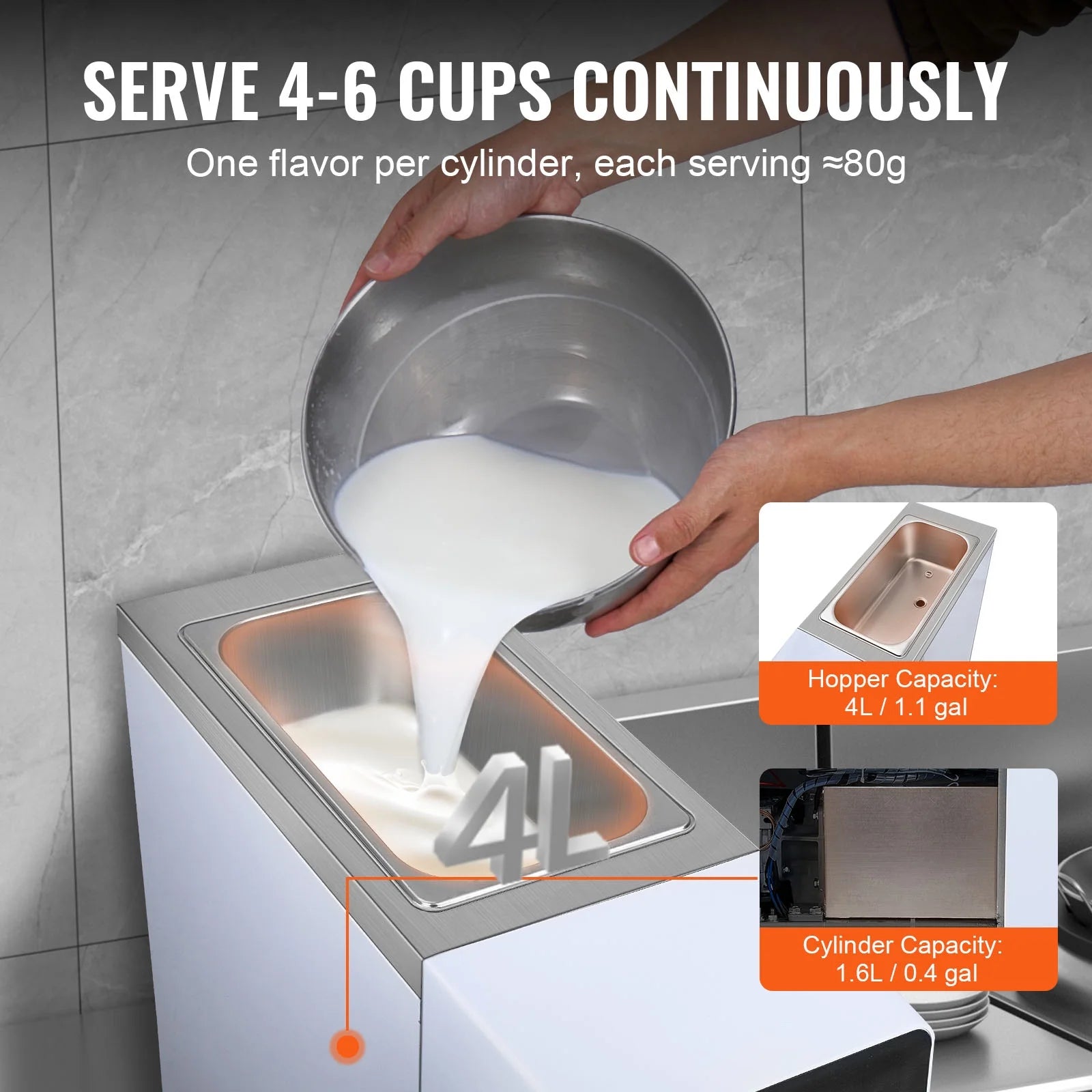 KFFKFF Commercial Ice Cream Machine 2.7 - 4gal/10 - 15 L/H 4 L Hopper Single Flavor Countertop Soft Serve Ice Cream Maker Auto Clean Pre - Cooling