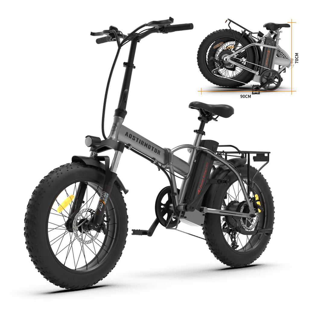 Aostirmotor Folding Electric Bike 20 in Fat Tire, with 750W Motor, 48V 12.5AH Removable Lithium Battery, Ebikes for Adults UL2849