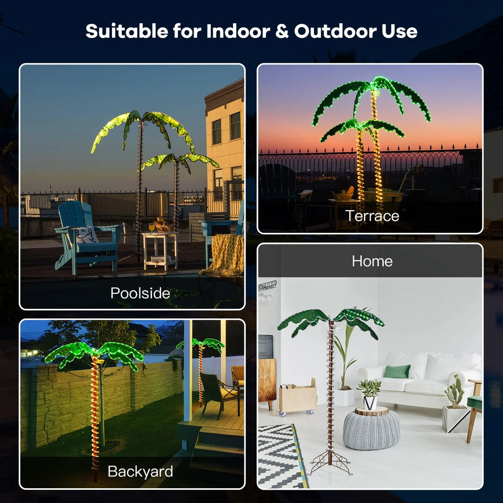 Tangkula Artificial Lighted Palm Tree with 4 Fronds & Metal Base
