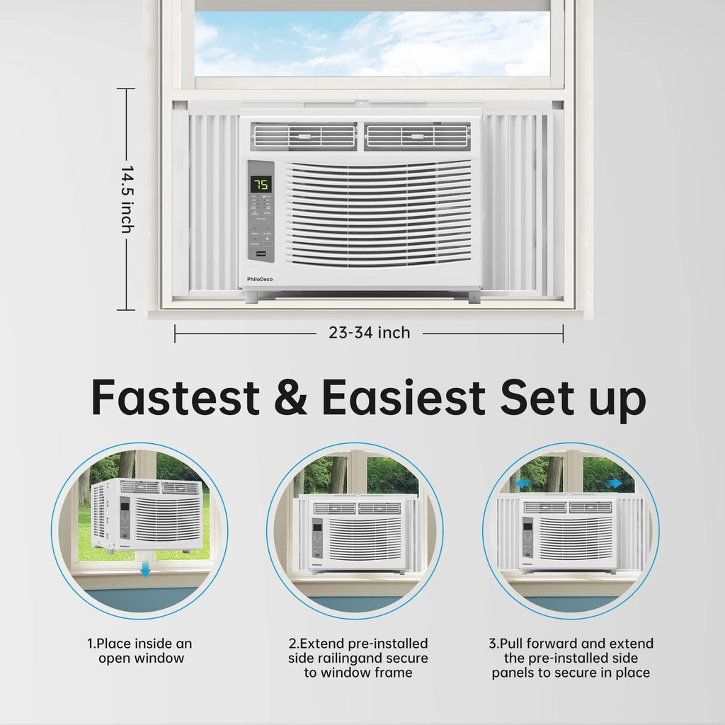 Window Air Conditioner 6000 BTU Cool to 250 Sq Ft Intelligent, LED, Remote Control, Easy to Clean Filter Screen, Can Be Used As a Dehumidifier/Fan, Operates Quietly, and Is Energy - Saving