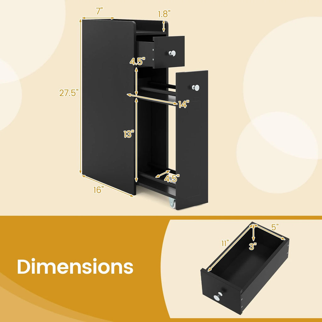 Tangkula Small Bathroom Storage Cabinet 4-Tier with Slide Out Drawers on Casters