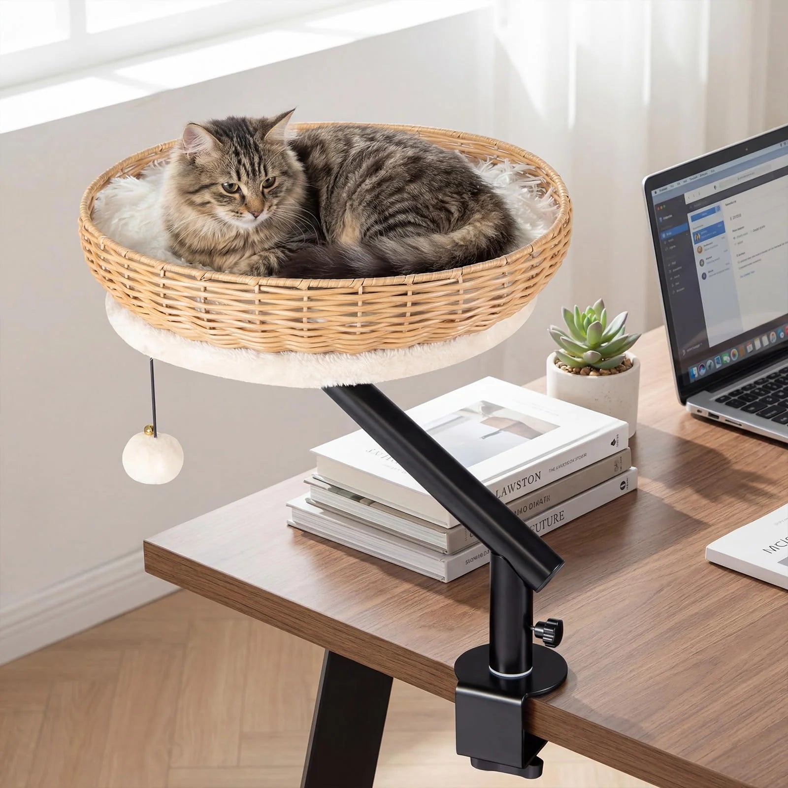 Tangkula Cat Desk Bed 360° Rotatable Rattan Desk Cat Bed Attachment