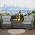 Gymax 3PCS Patio Rattan Sofa Set Outdoor Wicker Conversation Set Glass Tabletop W/ Grey Cushion
