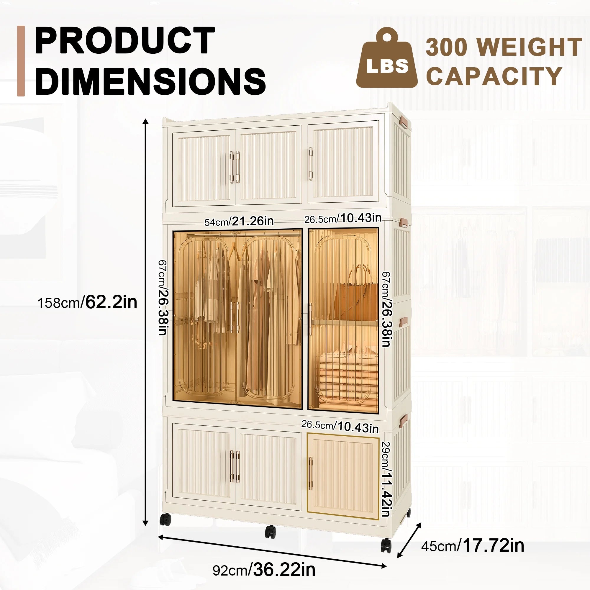 Montary Kids Portable Wardrobe W/ Magnetic Doors & Hanging Rod - 4 - Cube Plastic Storage Cabinet, Nursery/Bedroom