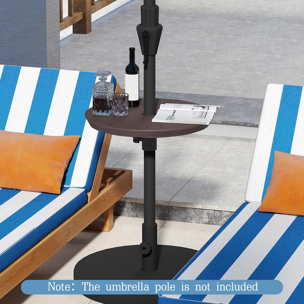 Tangkula 20" Umbrella Table 1.5" & 1.9" Umbrella Hole Faux Wood Grain Portable Round Umbrella Table Top