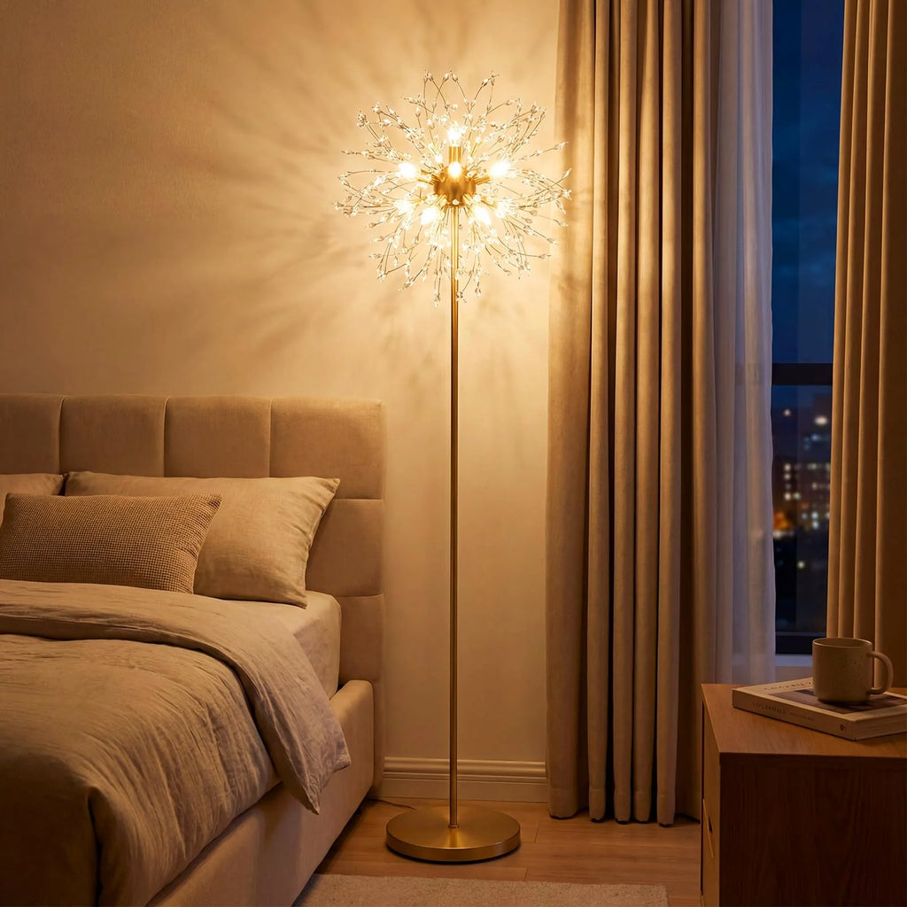Tangkula 63-Inch Crystal Floor Lamp Modern Freestanding Dandelion Light