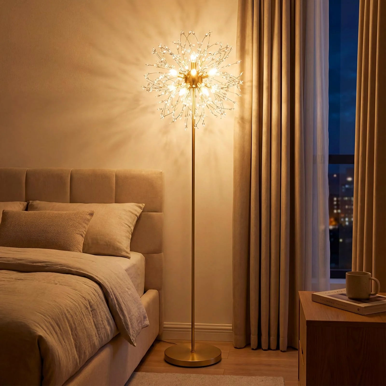 Tangkula 63-Inch Crystal Floor Lamp Modern Freestanding Dandelion Light