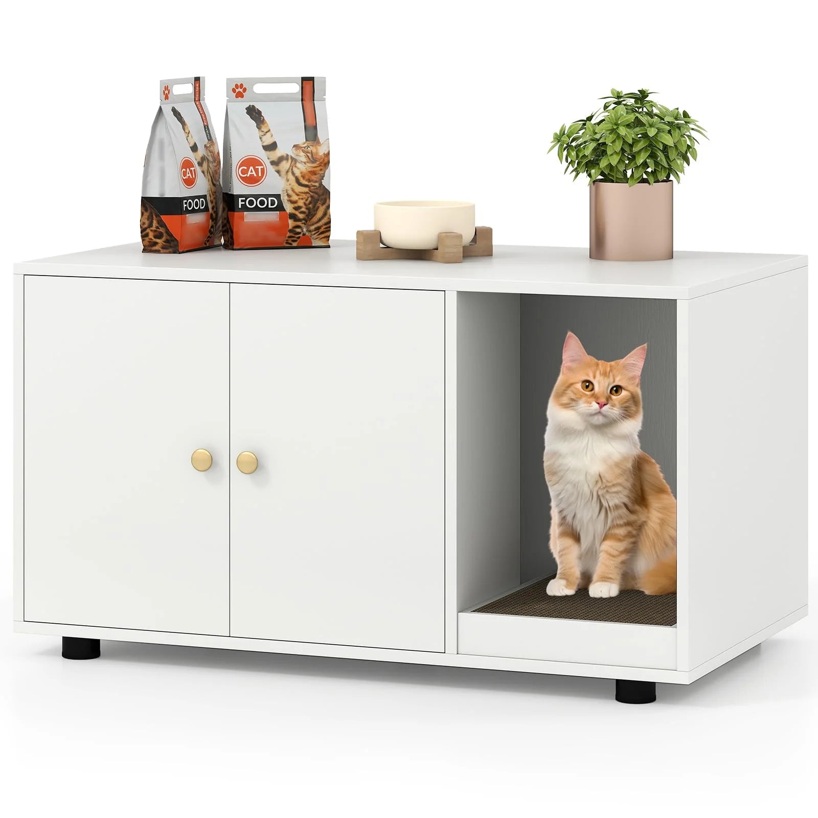 Tangkula Cat Litter Box Enclosure | Hidden Litter Box Furniture with Scratching Board