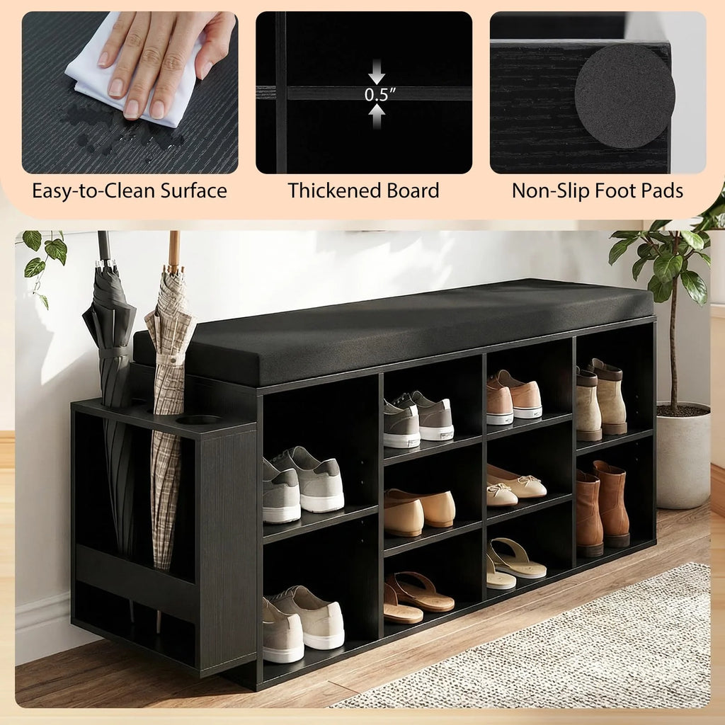 Tangkula Shoe Storage Bench with Umbrella Stand 10-Cubby Entryway Shoe Rack Organizer