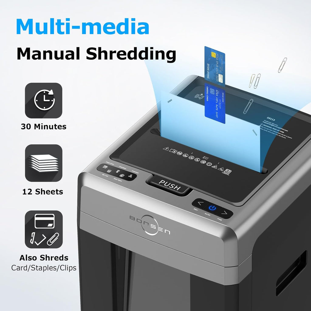 BONSEN 300-Sheet Auto Feed Paper Shredder, 60 Min, P-4, 8.1 Gal, Quiet