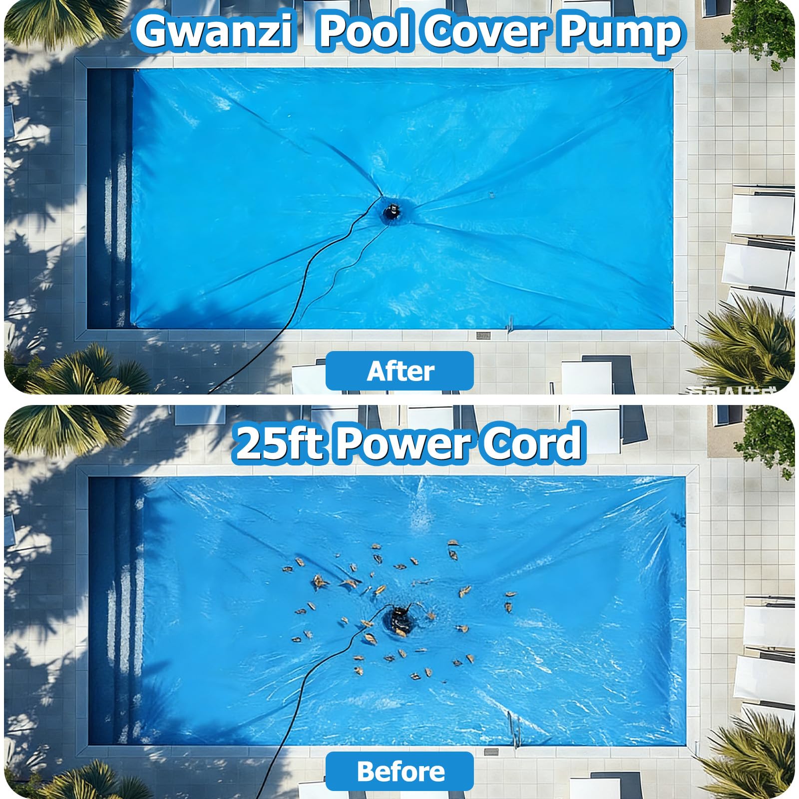 1/2HP Automatic Swimming Pool Cover Pump 3500GPH Submersible Water Pump with 3/4” Check Valve Adapter & 25ft Power Cord 110V Sump Pump for Swimming Pool Hot Tubs Pond Basement Rooftops