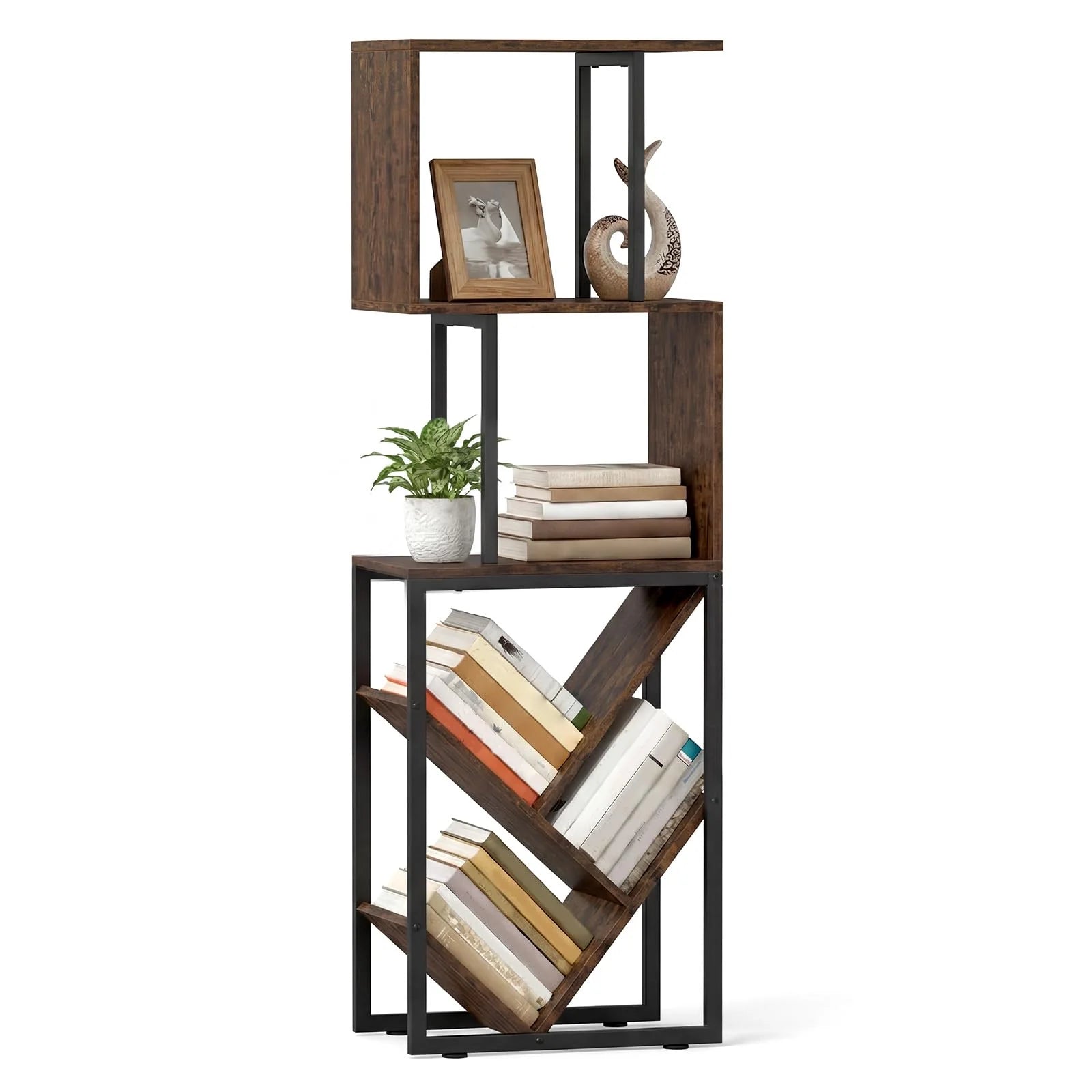 Tangkula 6-Tier Bookshelf Floor Standing S-Shaped Geometric Bookcase(1/2)