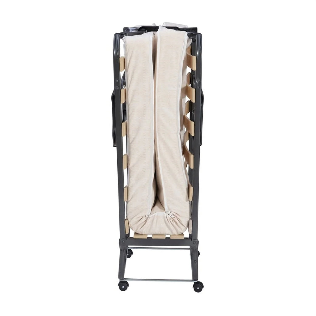 Riverbay Furniture Metal Folding Bed with Memory Foam Mattress in Beige