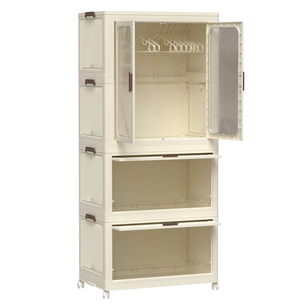 Montary Kids Portable Wardrobe W/ Magnetic Doors & Hanging Rod - 4 - Cube Plastic Storage Cabinet, Nursery/Bedroom