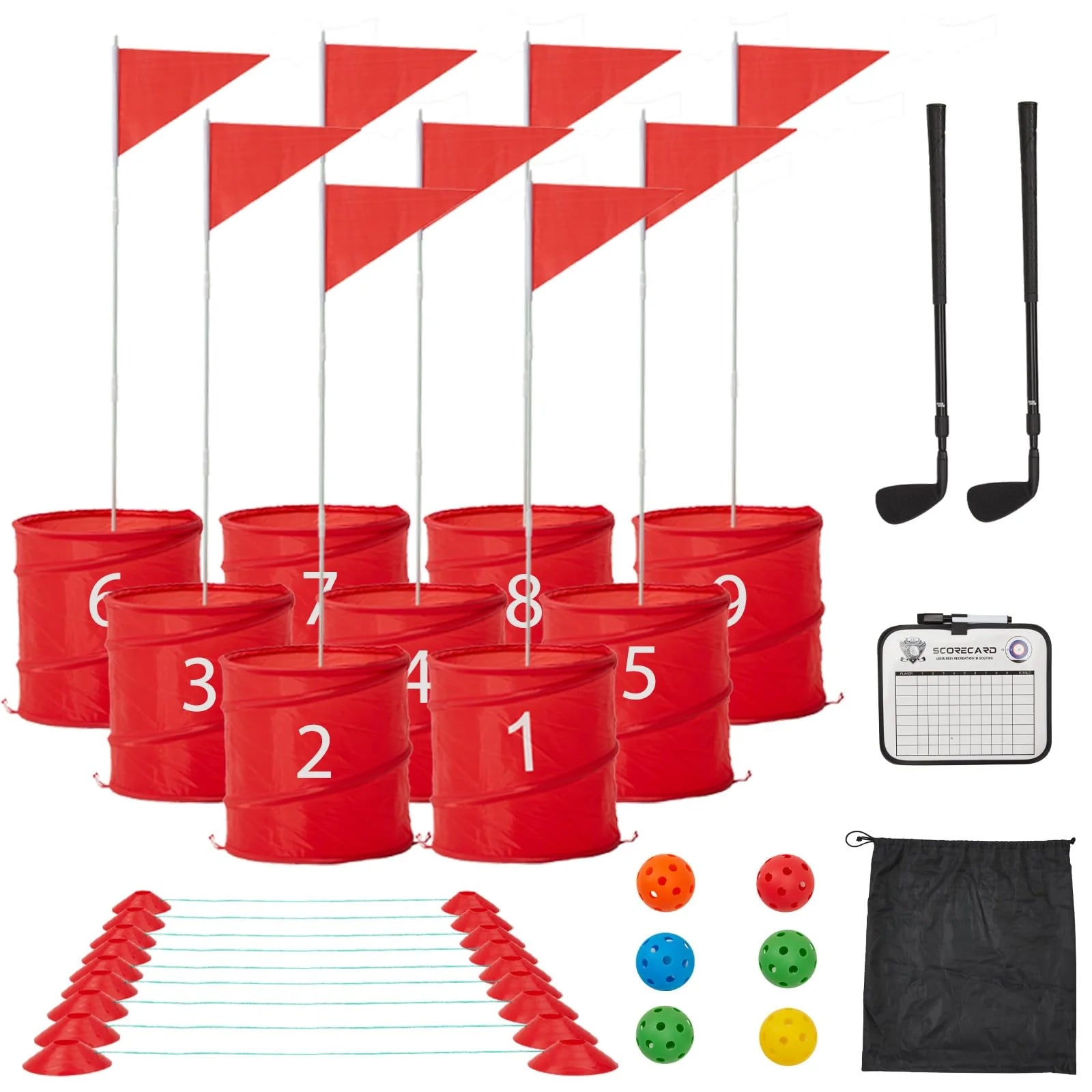 AECOJOY Bucket Yard Golf Game with Clubs 9 Hole Set Portable Low Tide Golf Game, Golf Chipping Games