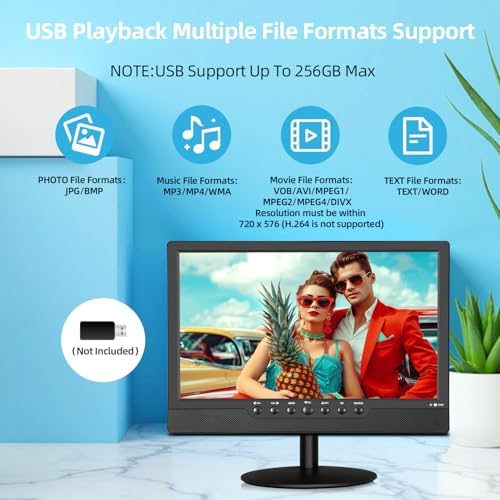 14 inch Flat Screen TV,Small TV with Digital ATSC Tuner,Antenna and HDMI/USB Ports,12 Volt Charger Cable for Car/Kitchen