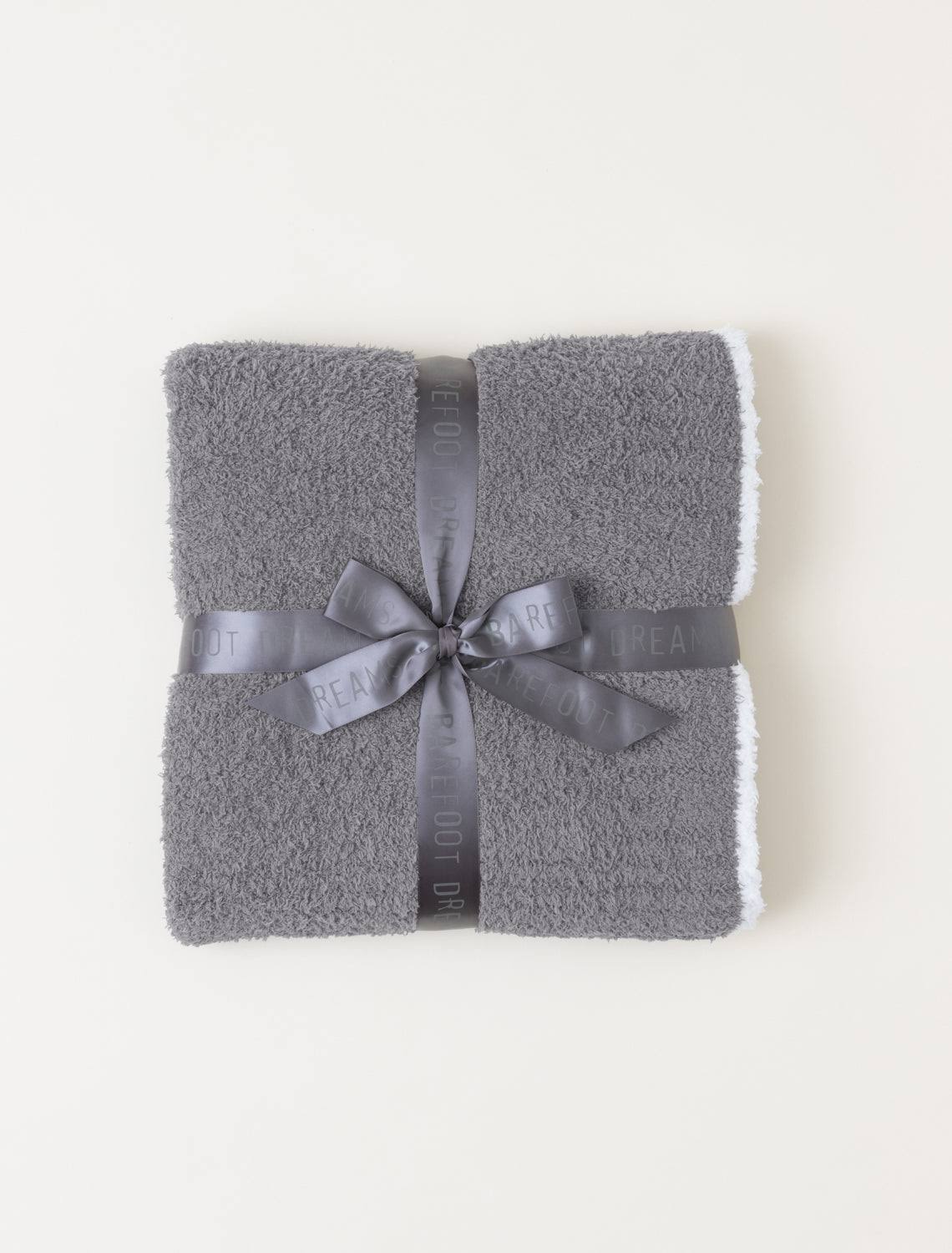 Barefoot Dreams CozyChic Rib Trim Throw Warm Gray/White 45 x 60
