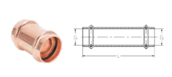 1" Press Extended Length Copper Coupling, No-Stop CP-1CEX