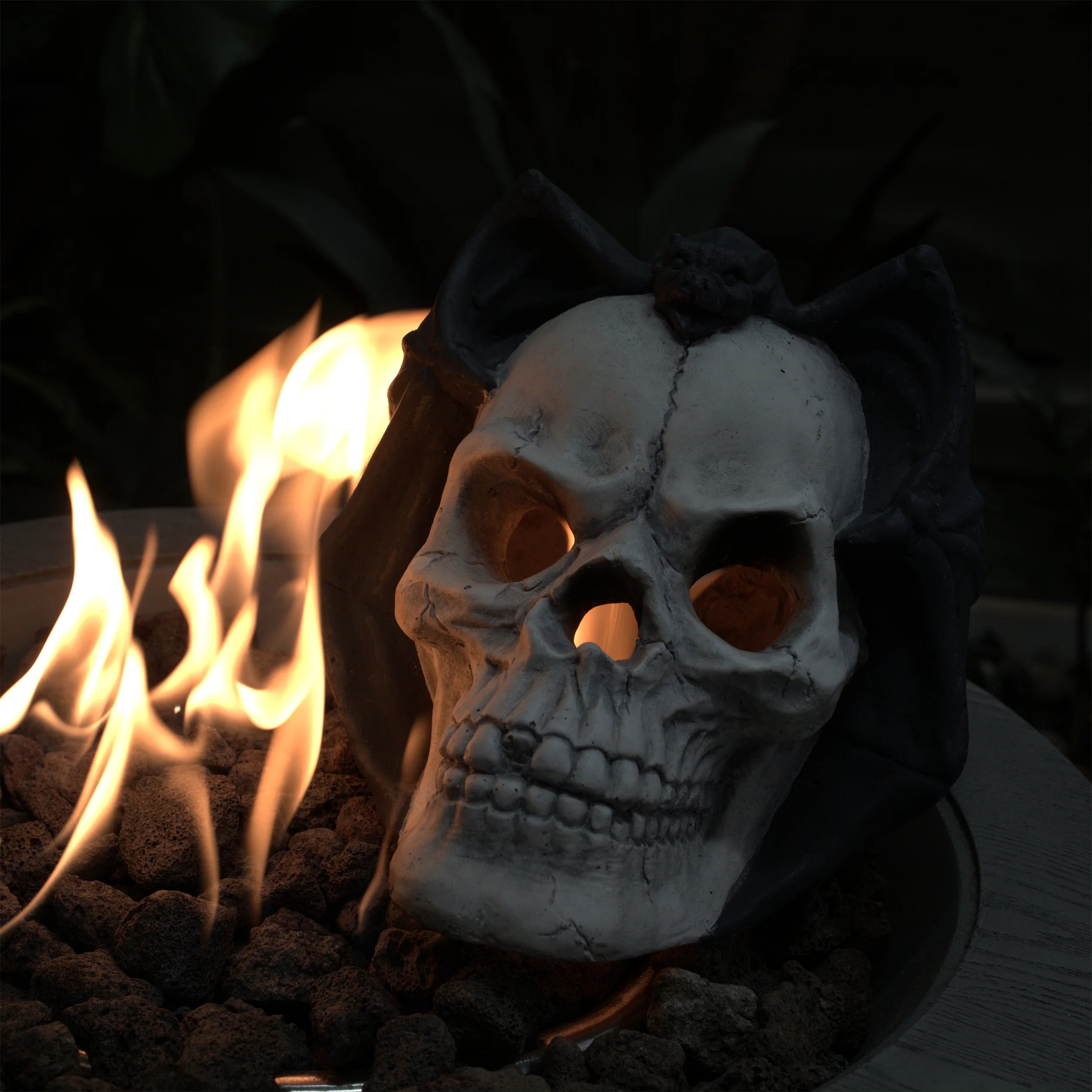 AECOJOY Fire Pit Demon Skull Gas Log for Ventless & Vent Free, Halloween Decor