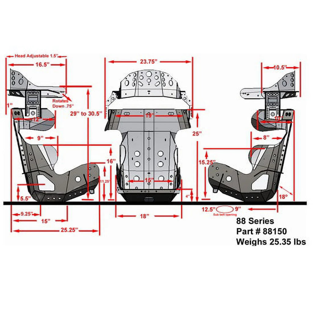 Kirkey 88 Series 18 Degree Racing Seat, 18.5 in