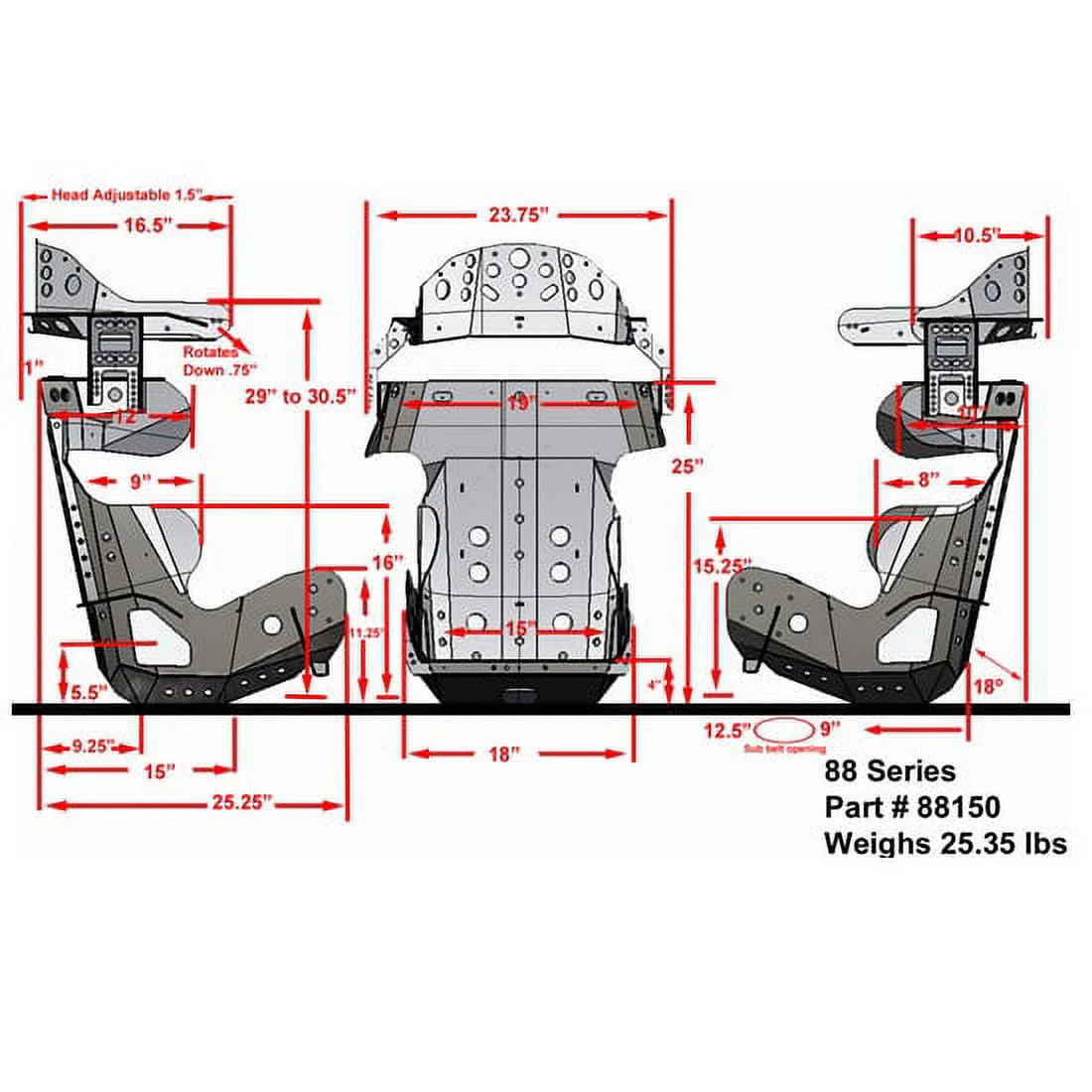 Kirkey 88 Series 18 Degree Racing Seat, 18.5 in
