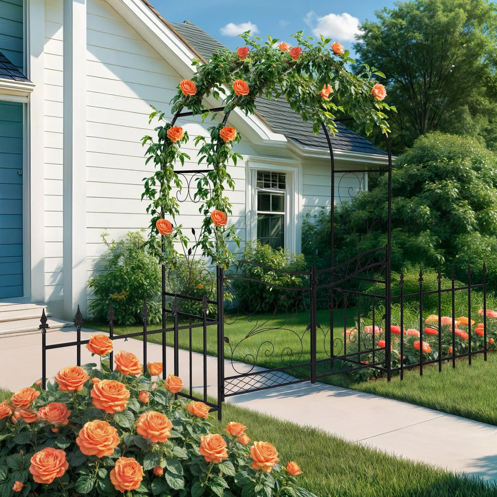 Ktaxon Garden Arch, Iron Arch for Climbing Plants, 7.2 FT Garden Arch with Seat Weather - Resistant, Black