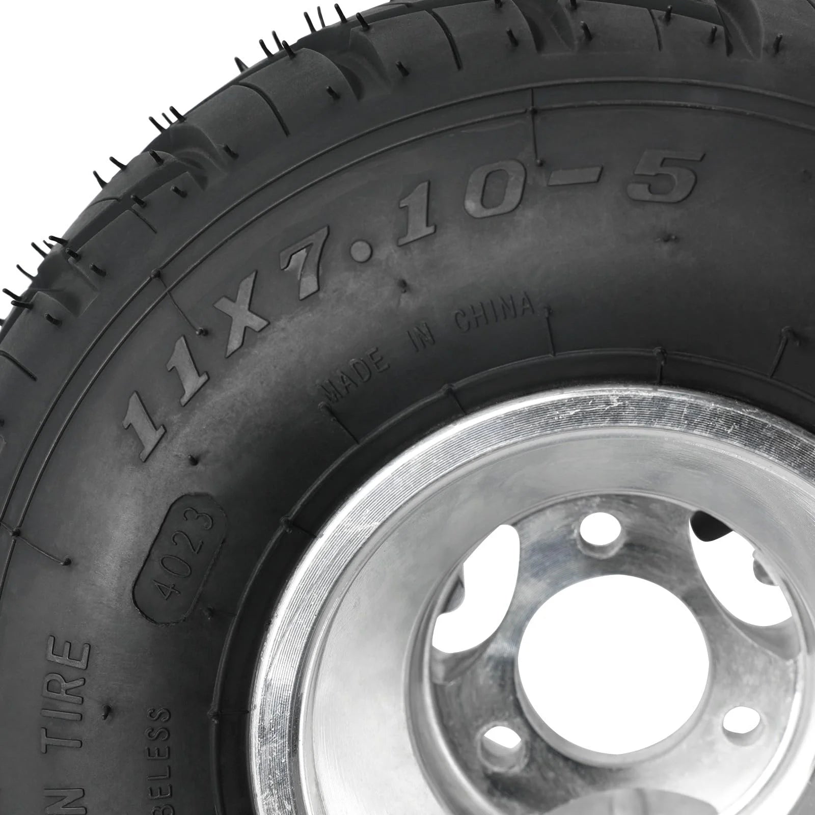 Set 4 Go Kart Tires and Rims, 10x4.50 - 5 Front Tubeless Tires Rims, 11x7.10 - 5 Rear Tires Rims, Go Cart Wheels and Tires Fit Bolt Pattern 58 Mm with 3 Holes Drift Trike, Buggy Lawn Mower
