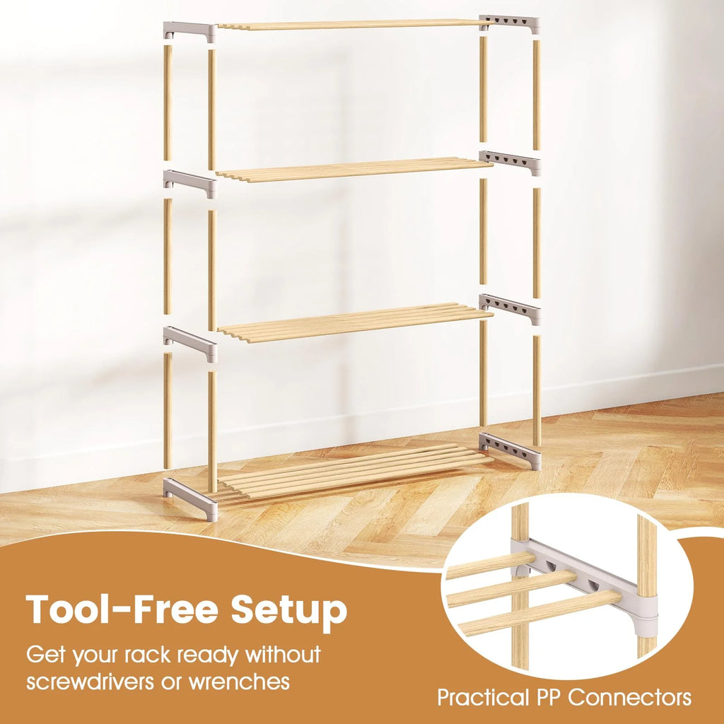 Tangkula 4-Tier Solid Wood Shoe Rack