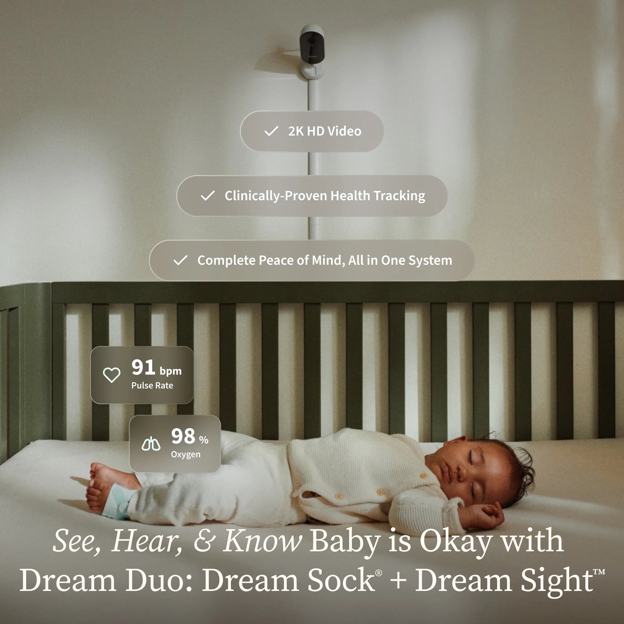 Owlet Dream Duo (3rd Gen) - FDA - Cleared, All - in - One Smart Baby Monitoring with Sock & 2K HD Cam