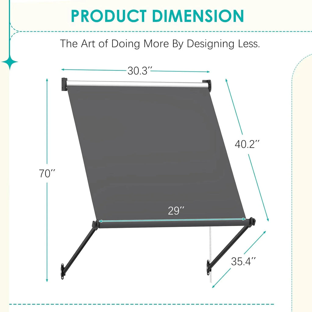 AECOJOY Retractable Awning, 30"x40" Manual Outdoor Awnings for Door Entrance, Sun Shade Canopy