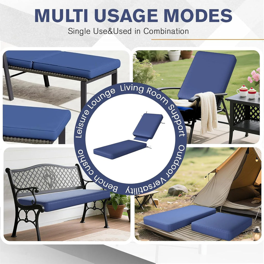 AECOJOY Chaise Lounge Cushions Outdoor Set of 2, 72x21x3 Inch Lounge Chair Cushion, Fade Resistant Patio Sun Lounger Replacement